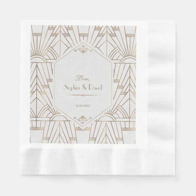 Royal Gold White Great Gatsby 1920er Hochzeit Serviette (Vorderseite)