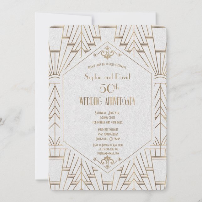 Royal Gold White Great Gatsby Hochzeit Jubiläum Einladung (Vorderseite)