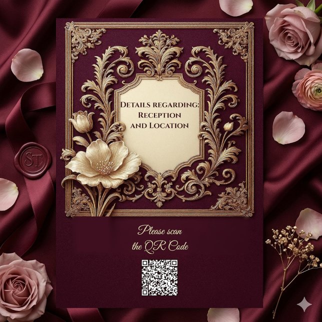 Royal Golden Burgundy Baroque Ivory Tulips Wedding Einladung (Royal Golden Burgundy Baroque Ivory Tulips Wedding Invitation)