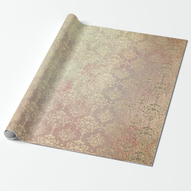 Royal Golden Copper Rose Metallic Damask Princess Geschenkpapier (Ungerollt)