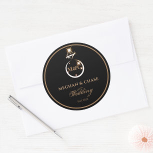 Royal Golden Diamond Ring Monogram Black Wedding Runder Aufkleber