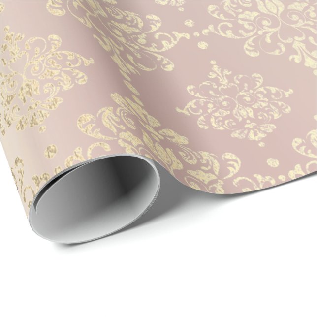 Royal Golden Pink Rose Metallic Geschenkpapier (Rolleneckpunkt)