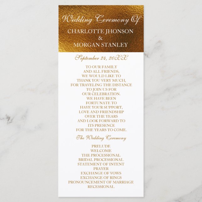 Royal Golden Shiny White Wedding Program Programm (Vorderseite)