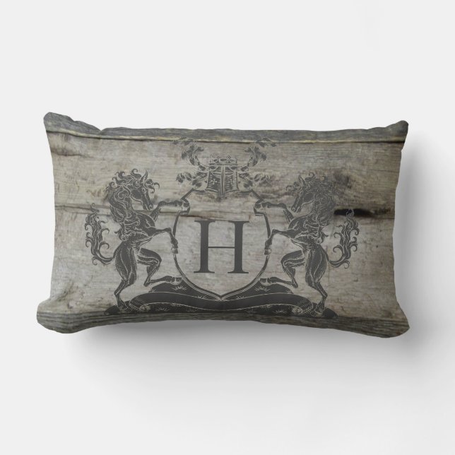 Royal Gray Horse Wappen Rustic Barn Wood Pillow Lendenkissen (Vorderseite)