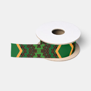 Royal Green African Geometric Kente Satinband