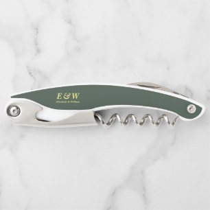 Royal Green Elegant Monogram Modern Wedding Kellnermesser