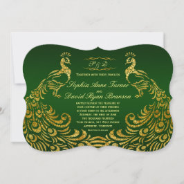 Royal Green Imitats Gold Peacock Wedding Einladung