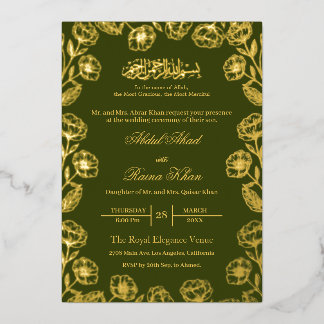 Royal Henna Floral Gold Foil Muslim Wedding Folieneinladung