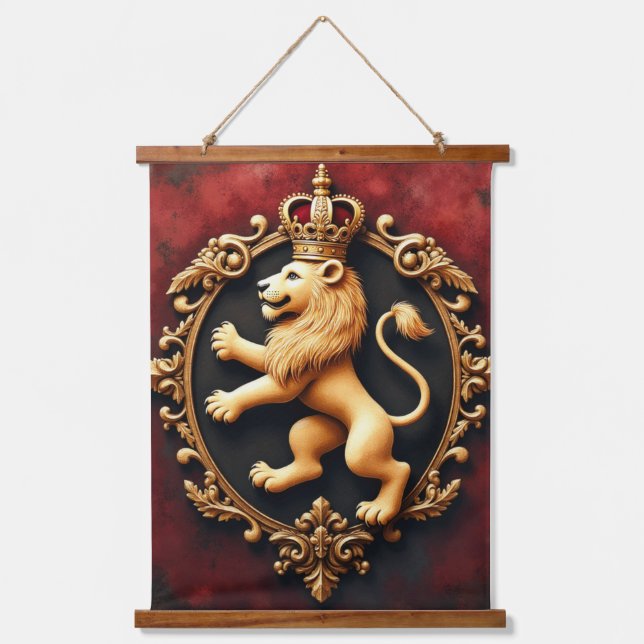 Royal Heraldic Tapestry Pattern Wandteppich Mit Holzrahmen (Vorderseite)