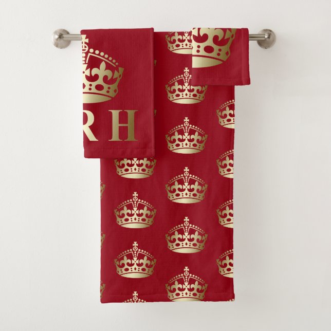 Royal Highness Crown Gold und Red HRH Badhandtuch Set (Insitu)