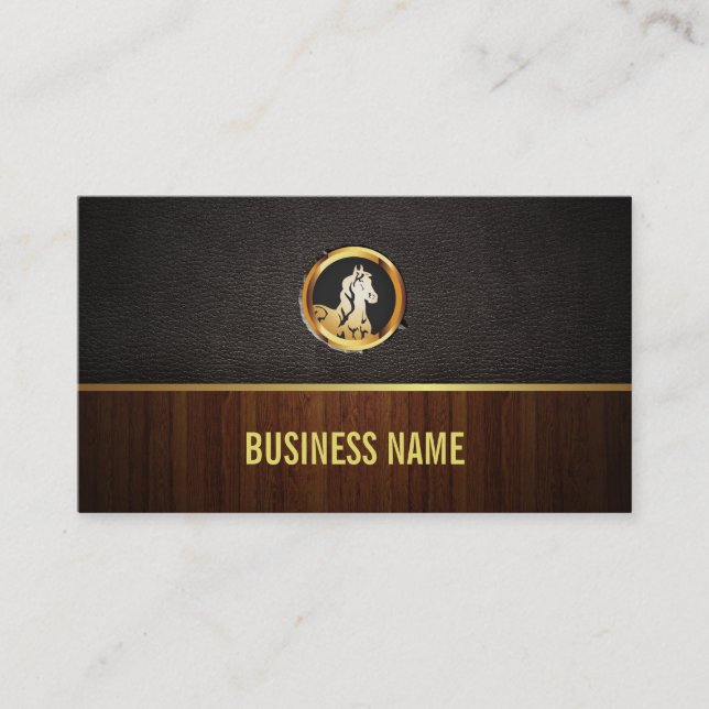 Royal Horse Head Wood & Leather Business Card Visitenkarte (Vorderseite)