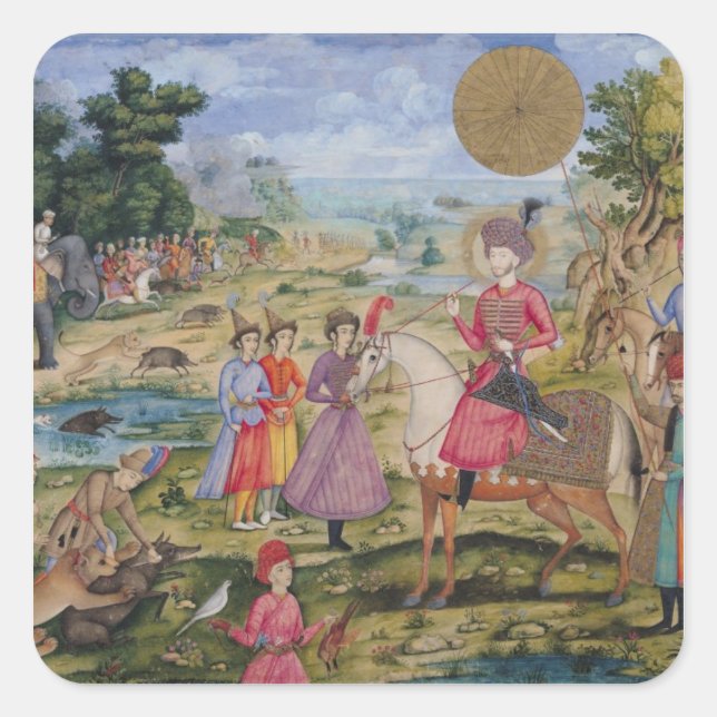 Royal Hunt aus Isfahan, Iran Quadratischer Aufkleber (Vorderseite)
