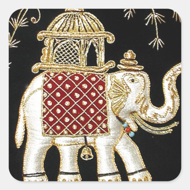 ROYAL INDIAN ELEPHANT RIDE ZARI ART QUADRATISCHER AUFKLEBER (Vorderseite)