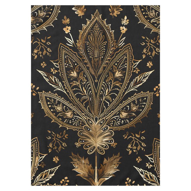 Royal Indian Luxury Black & Gold Tischdecke (Vorderseite)