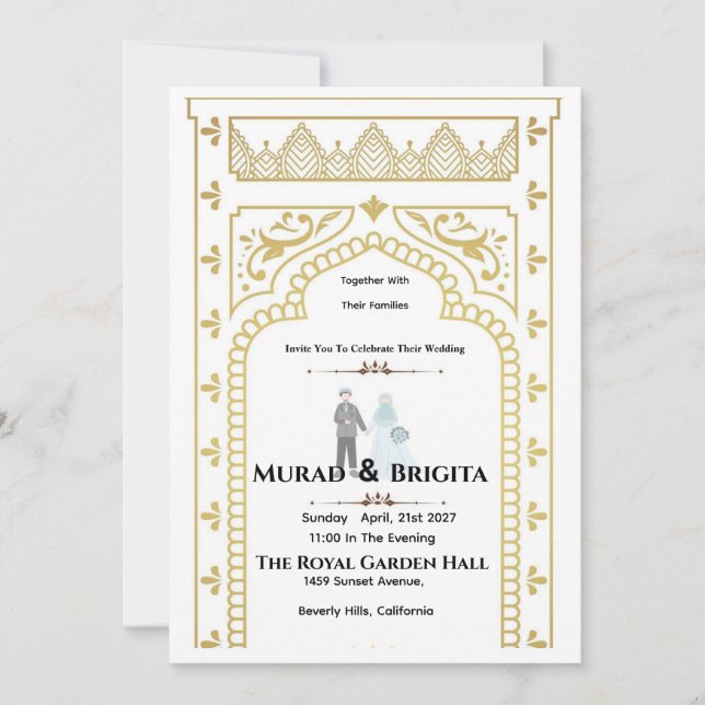 Royal Indian Wedding Invitation – Gold Design Einladung (Vorderseite)