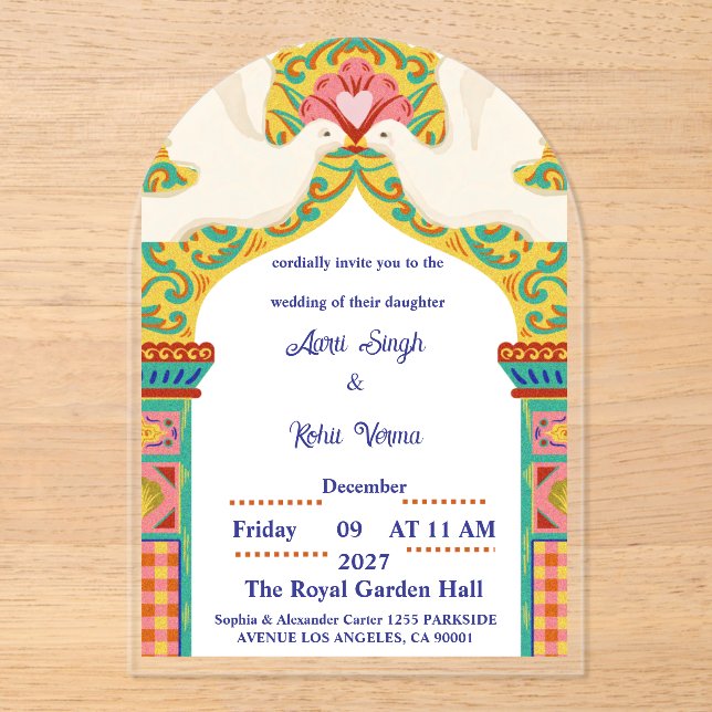 Royal Indian Wedding Invitation | Gold Traditional Acryleinladungen (Vorderseite)