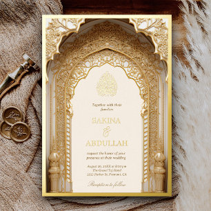 Royal Islamic Arch Cream Muslim Wedding Gold Folieneinladung