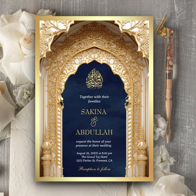 Royal Islamic Arch Navy Blue Gold Moslem Hochzeit Einladung (Von Creator hochgeladen)