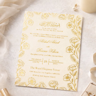 Royal Ivory Cream Floral Gold Foil Muslim Wedding Folieneinladung
