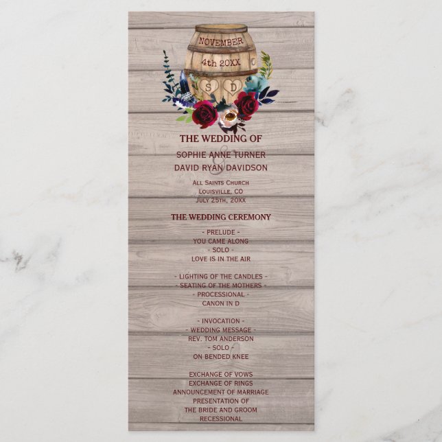 Royal Ivory Floral Burgundy Wedding Program Programm (Vorderseite)