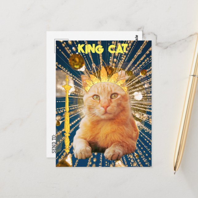 Royal King Cat Funny für Katzen Liebhaber Haustier Postkarte (Vorderseite/Rückseite Beispiel)