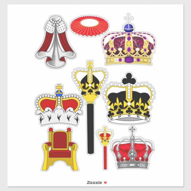 Royal King Queen Crowns Scepters Cartoon Clipart Aufkleber (Blatt)