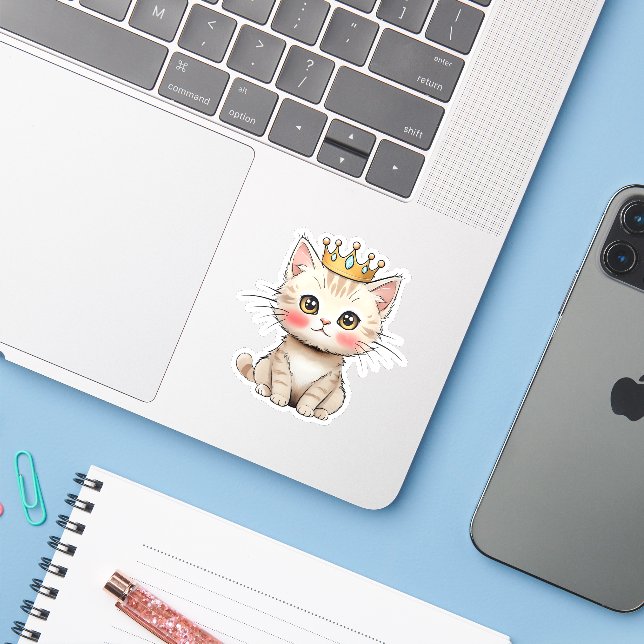 Royal Kitten with Crown - Niedlicher Die Sticker (Laptop mit iPhone)