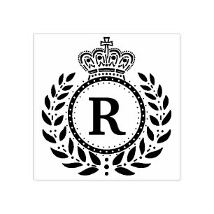 Royal Laurel Wreath Crown Monogram SCHWARZ-WEISS Gummistempel