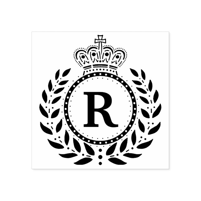 Royal Laurel Wreath Crown Monogram | SCHWARZ-WEISS Gummistempel (Prägung)