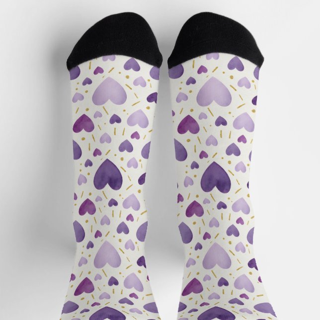 Royal Lavender Watercolor Heart & Gold Dust Socks Socken (Oben)