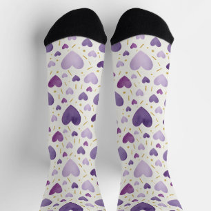 Royal Lavender Watercolor Herz & Goldstaub Socken