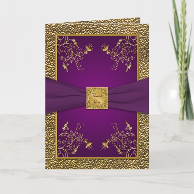 Royal Lila and Gold Dankeschön Card Dankeskarte (Vorderseite)