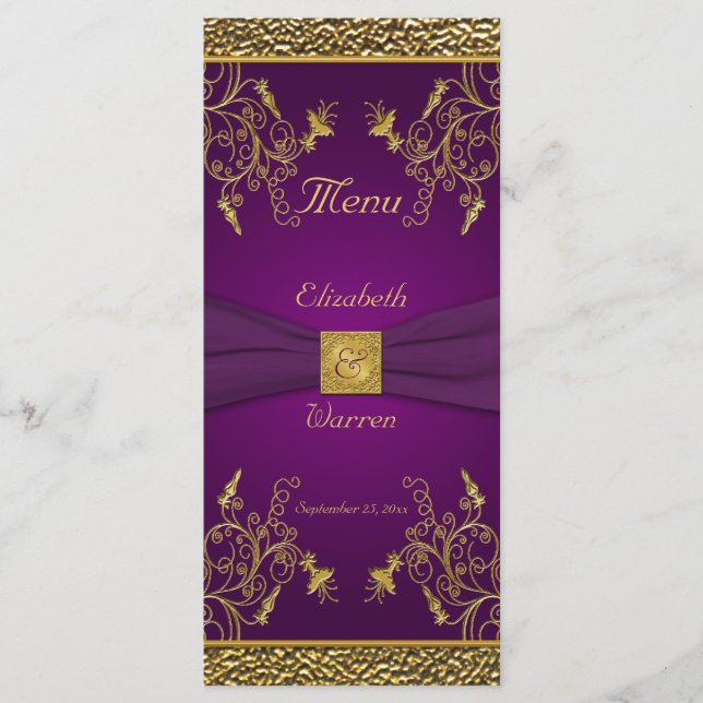 Royal Lila and Gold Floral Menu Card Menükarte (Vorderseite)