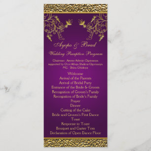 Royal Lila and Gold Floral Menu Card Programm