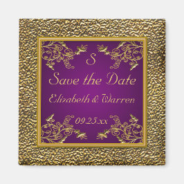Royal Lila and Gold Floral Save the Date Magnet
