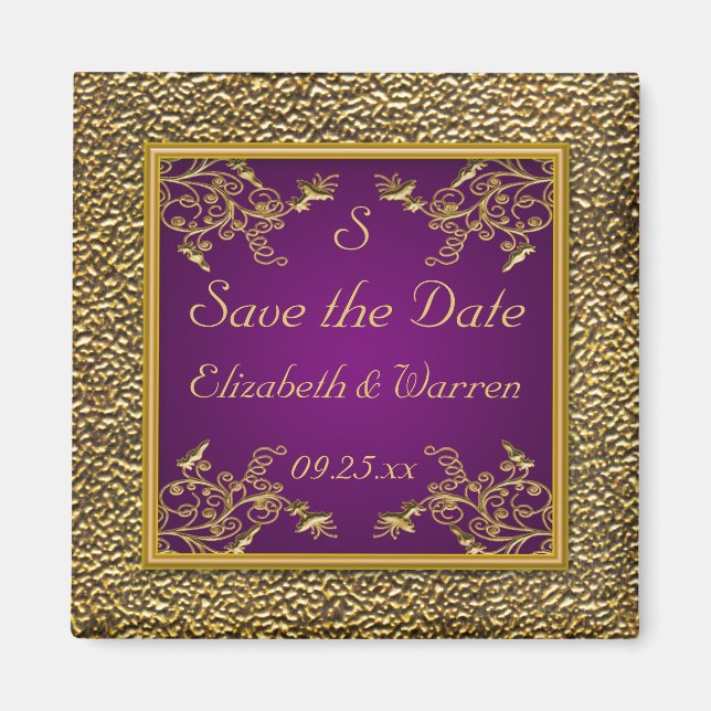 Royal Lila and Gold Floral Save the Date Magnet (Vorne)