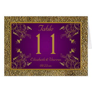 Royal Lila and Gold Floral Tischnummer Card