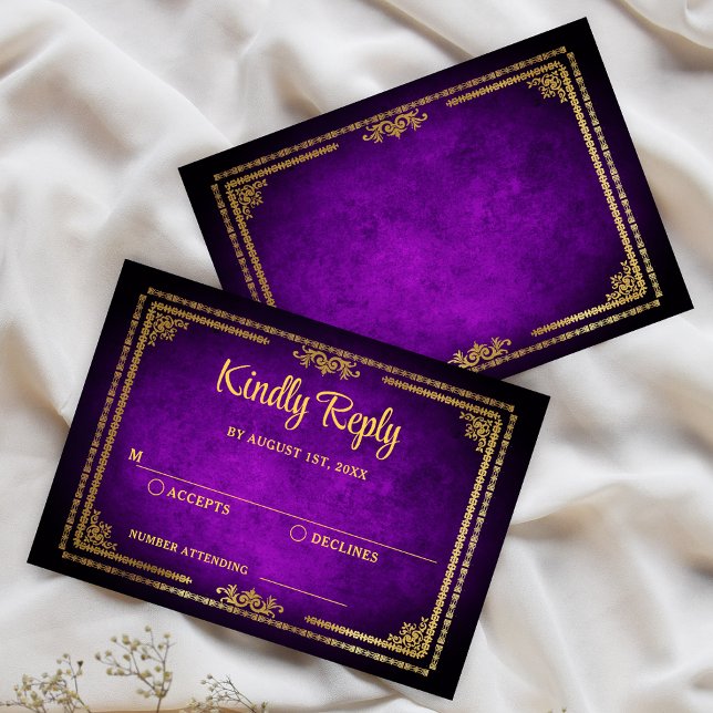 Royal Lila and Gold Frame Deko Wedding RSVP (Von Creator hochgeladen)