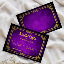 Royal Lila and Gold Frame Deko Wedding RSVP