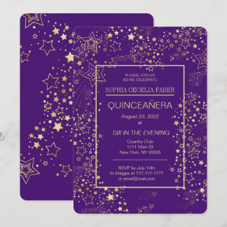 Royal Lila and Gold Quinceñera Party Einladung