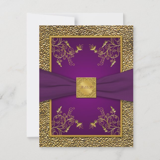 Royal Lila and Gold RSVP Card Karte (Vorderseite)