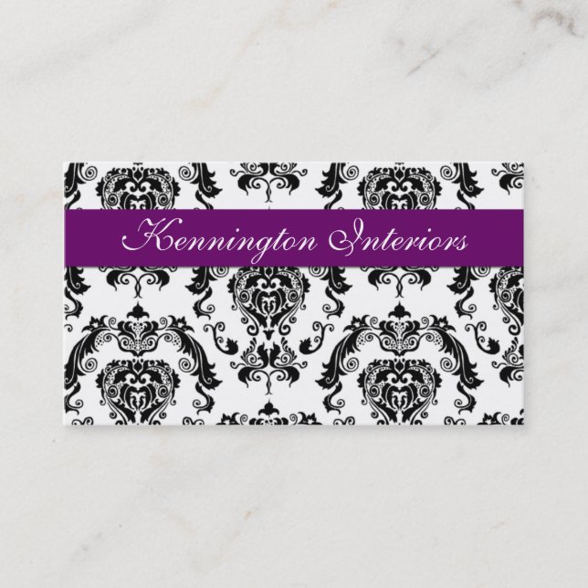 Royal Lila Black Damask Lace Business Cards Visitenkarte (Vorderseite)