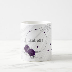 Royal-lila Blumen silberne Blätter Marmor Kaffeetasse