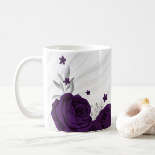 Royal-lila Blumen silberne Blätter Marmor Kaffeetasse