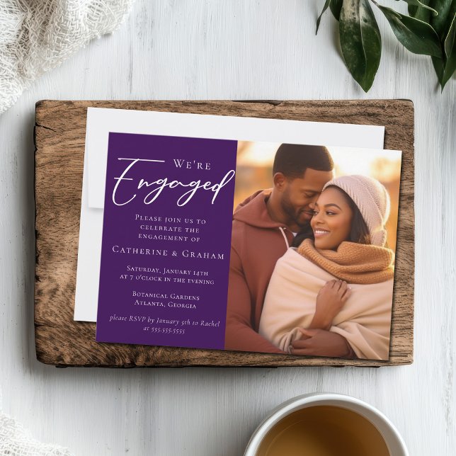 Royal Lila Couple Foto Verlobung Ankündigung (Von Creator hochgeladen)