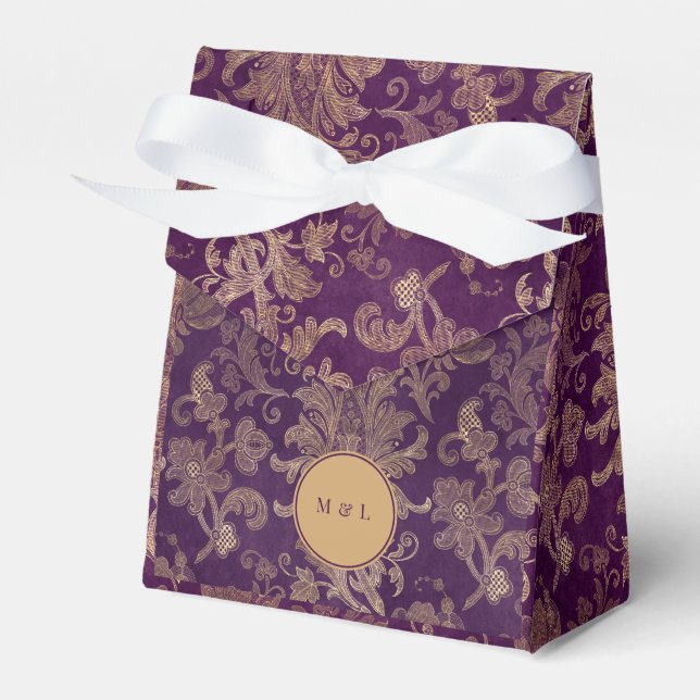 Royal Lila Damask Monogram-Gastgeschenk Hochzeit Geschenkschachtel (Vorderseite)