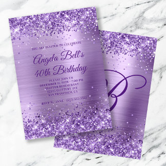 Royal Lila Glitzer Brushed Foil 40. Geburtstag Einladung