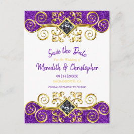 Royal Lila Glitzer Gold Gemstone Save the Date Ankündigungspostkarte