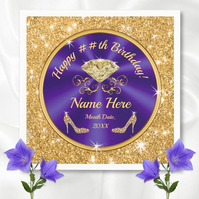 Royal Lila, Gold, Birthday Napkins Personalisiert Serviette (Purple and Gold Birthday Theme. Gorgeous, Purple Birthday Napkins, 3 sizes. Birthday Party Napkins.)