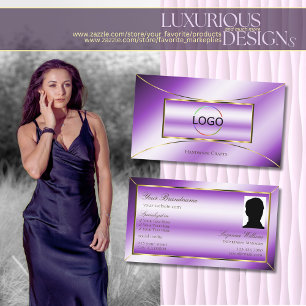 Royal Lila Gold Deco mit Logos und Foto Moderne Visitenkarte